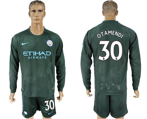 Manchester City #30 Otamendi Sec Away Long Sleeves Soccer Club Jersey - Click Image to Close